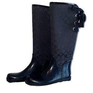COACH Tristee Black Lace-Up Corset Signature Logo Rain Boots Black - Sz 8B